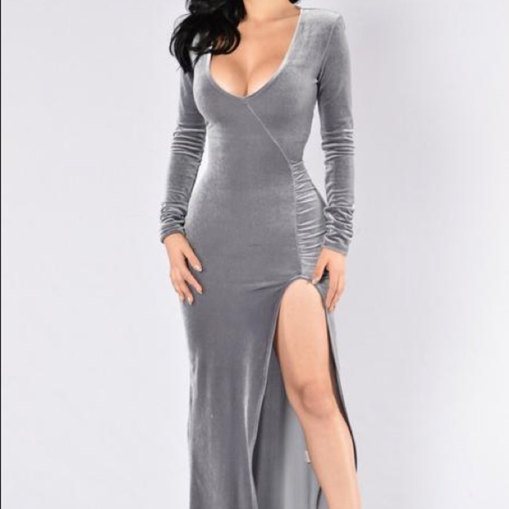 ⚡️NWT Fashionnova Silver Velvet Gown